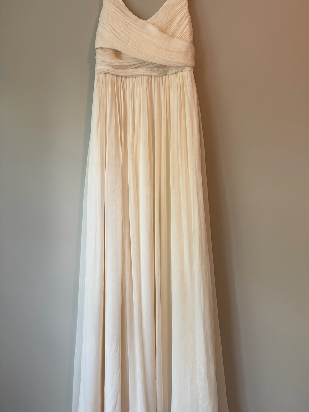 J.Crew Ivory Silk Chiffon Crinkle Crossover Bridesmaid Formal Gown Sz 4 NWT